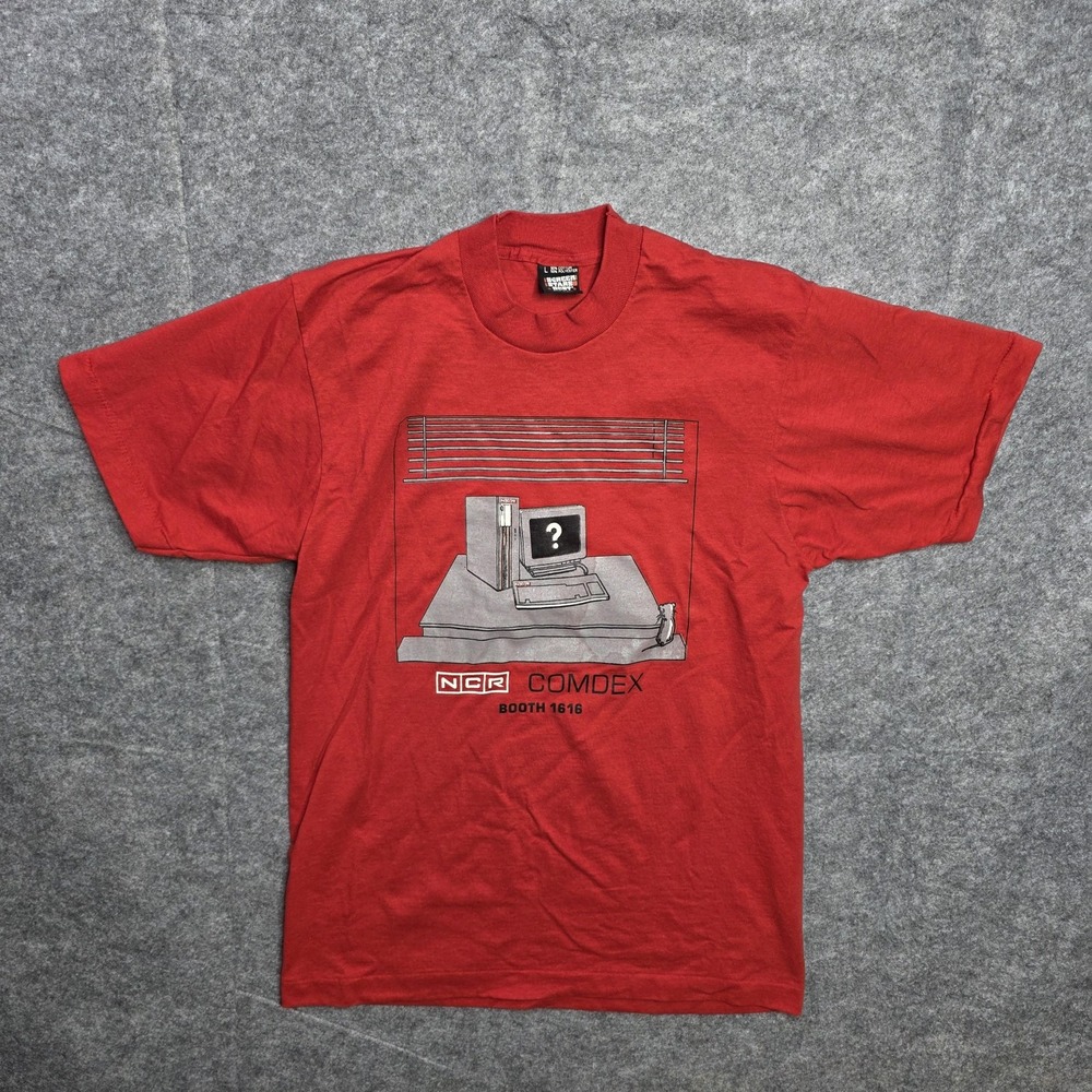 Vintage NCR COMDEX Shirt Mens Small Red Computer Tech Expo‎ Graphic Made USA 90s